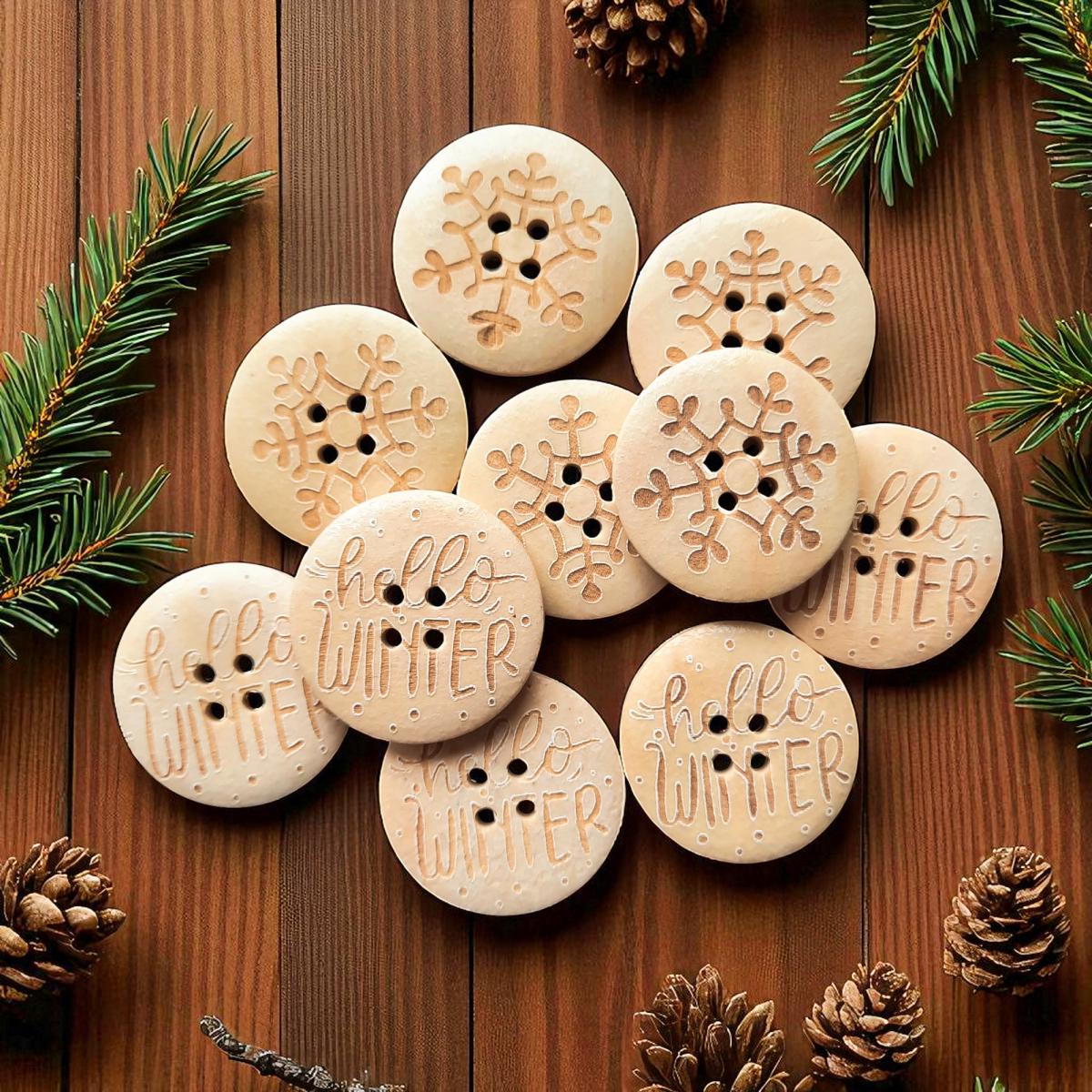Holzknöpfe HELLO WINTER – Schneeflocken & Winter-Design
