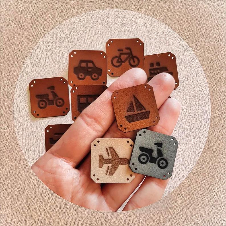 Kinder Handmade Labels Fahrzeuge - 10x – PVC Kunstleder