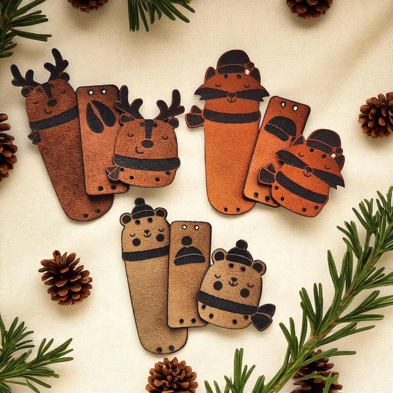 9 Winterliche Kunstwildleder-Labels „Winter Animals“ – Süße, waschbare Tags für handgemachte Projekte