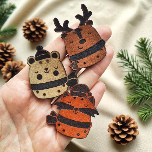9 Winterliche Kunstwildleder-Labels „Winter Animals“ – Süße, waschbare Tags für handgemachte Projekte