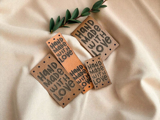 Handmade Labels PU Leder „Hand Made with Love“ – Nählabels Stricken Häkeln Nähen Tags Etiketten