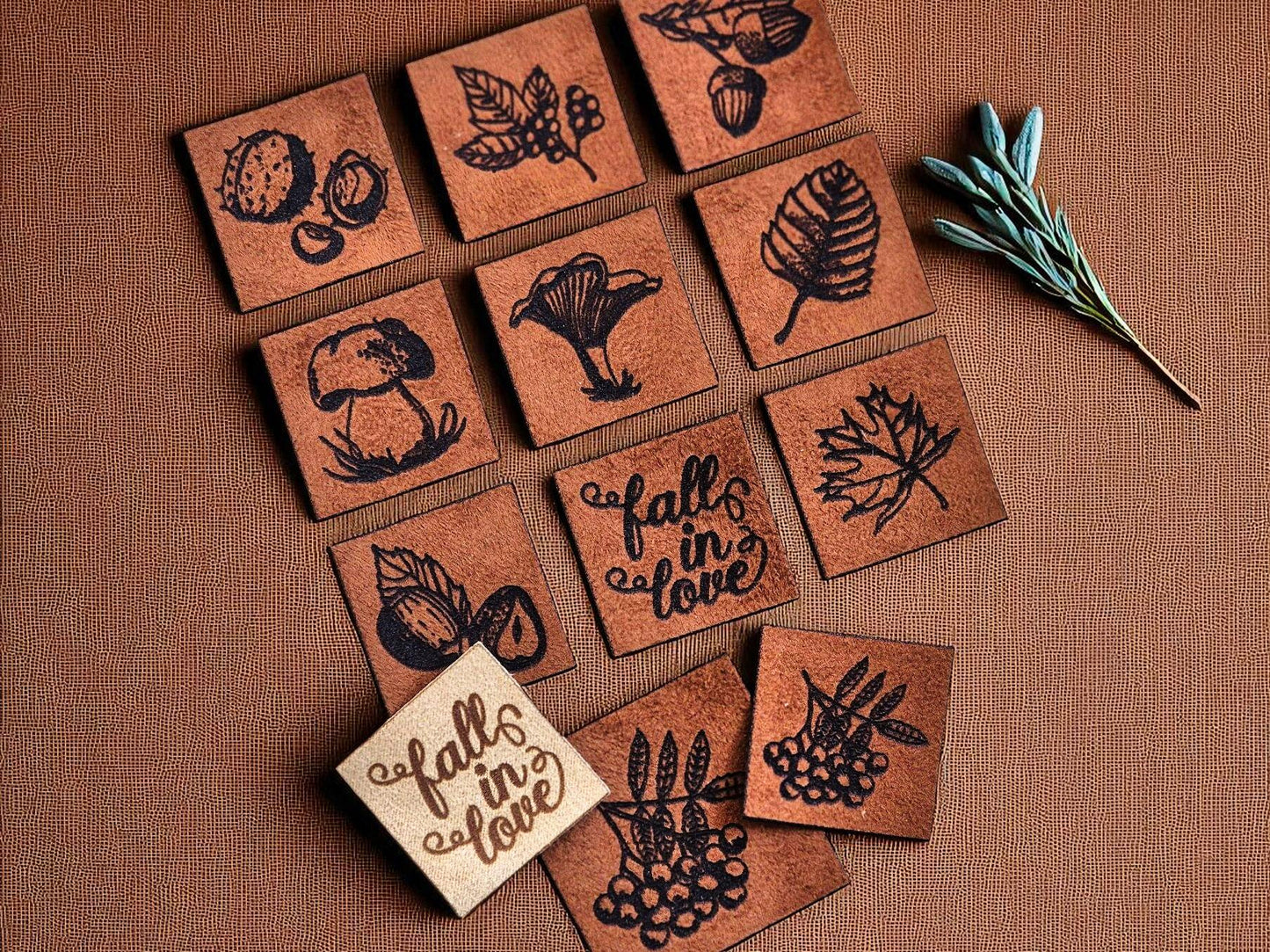 Kunstwildleder Labels – Herbstmotive – Handmade Tags für Stricken, Häkeln & Nähen