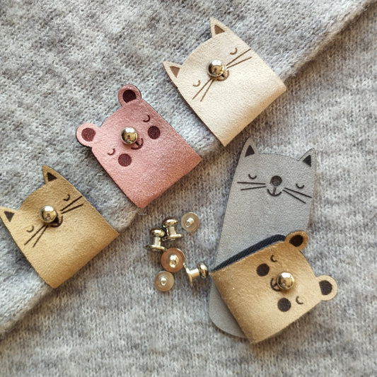 Wildleder-Etiketten – Süße Katzen- Bärmotive mit einer Niete 🐻🐱