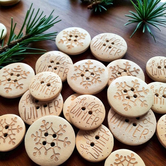 Holzknöpfe HELLO WINTER – Schneeflocken & Winter-Design