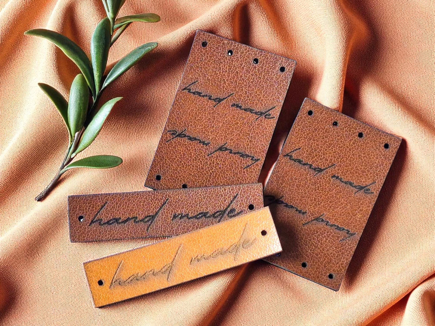 PVC-Lederlabels „Handmade“ – Gefaltete & Flache Tags, waschbar
