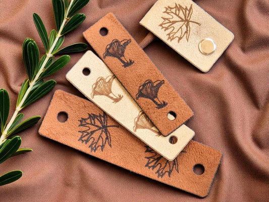 Kunstwildleder Labels – Herbstmotive – Handmade Tags für Stricken, Häkeln & Nähen