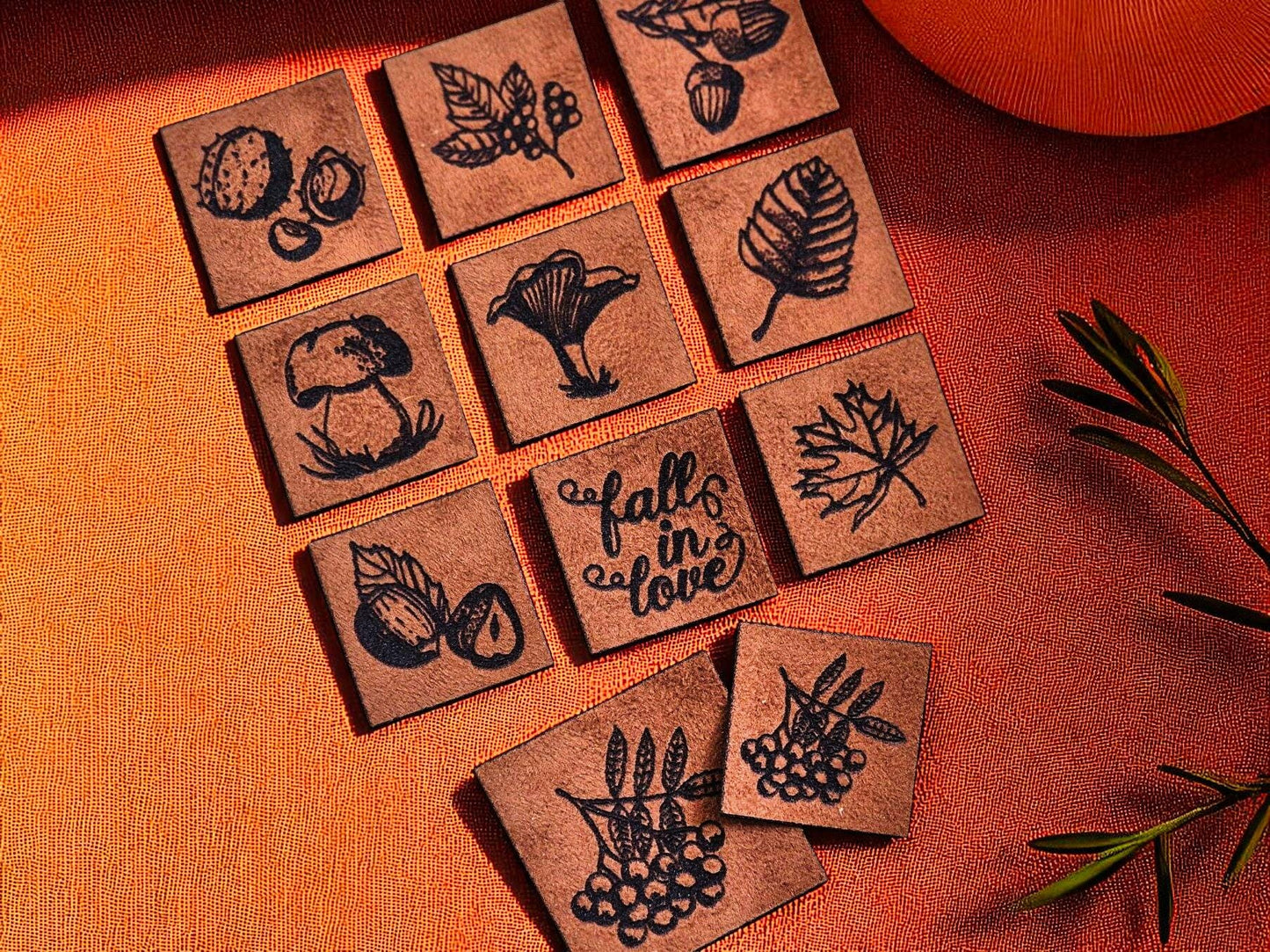 Kunstwildleder Labels – Herbstmotive – Handmade Tags für Stricken, Häkeln & Nähen